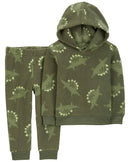 Conjunto longo infantil 2 peças em sherpa com capuz dino verde