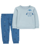 Conjunto longo de moletom infantil 2 peças bolso pinguim multicor