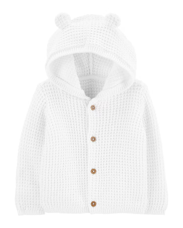 Casaco Bebê Tricô Orelhinhas Branco Tam RN a 12 Meses