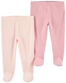 Kit calça bebê 2 peças cós elástico listrado rosa | Carter's