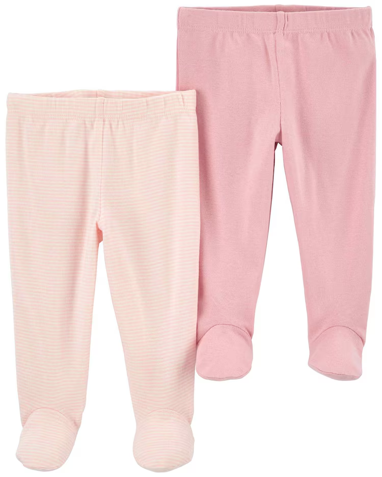 Kit calça bebê 2 peças cós elástico listrado rosa | Carter's
