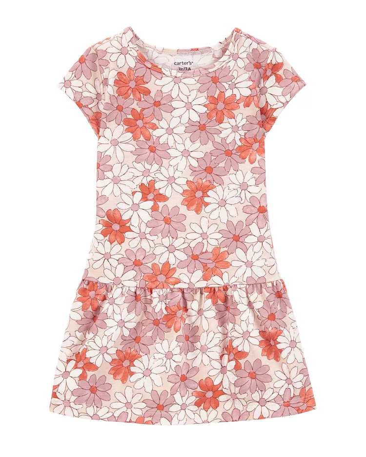 Vestido infantil evasê floral camadas off-white |