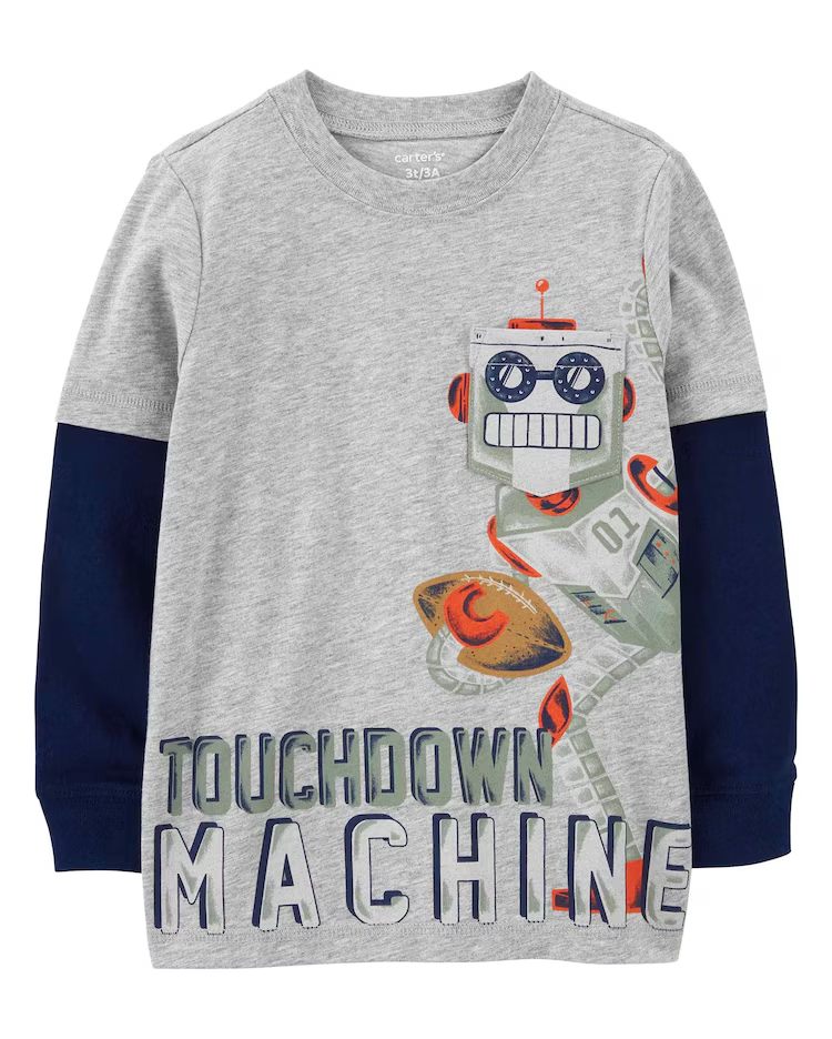 Camiseta infantil robô manga longa cinza |