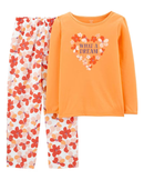 Conjunto longo infantil 2 peças floral laranja |