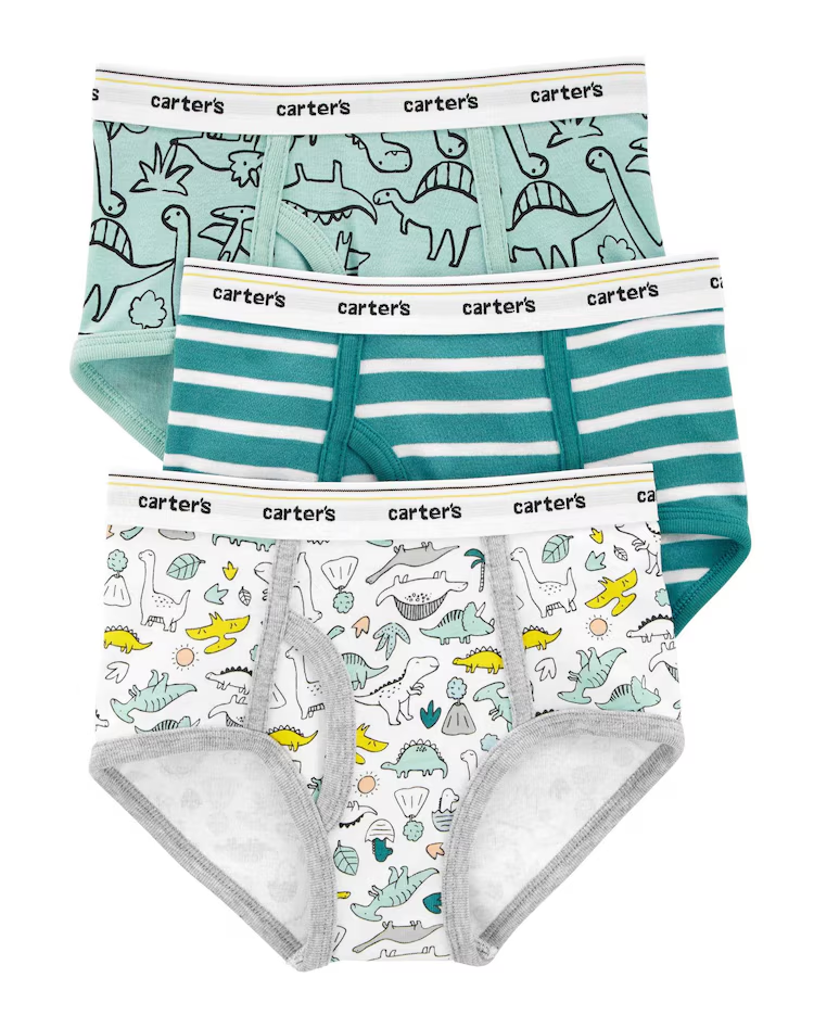 Kit Cueca Slip Infantil 3 Peças Dinos Azul/Branco Tam 2 a 8