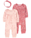Kit macacão bebê 2 peças floral coala com faixa de cabelo rosa | Carter's