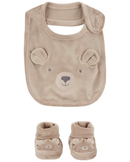 Kit babador bebê fleece com pantufa cachorrinho bege |