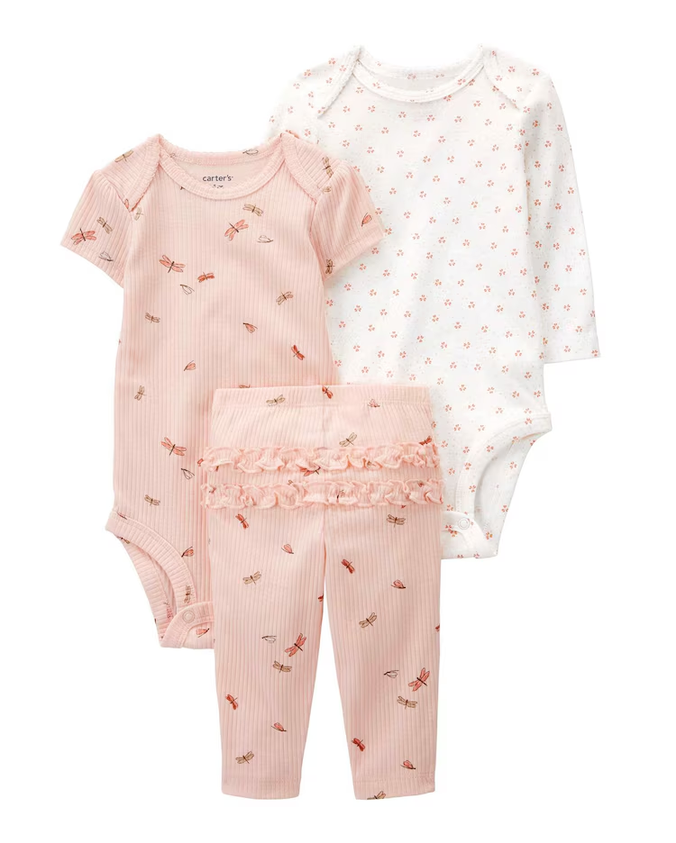 Conjunto longo bebê 3 peças bichinhos com babados multicor | Carter's
