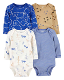 Kit body bebê 4 peças listrado com bichinhos multicor |