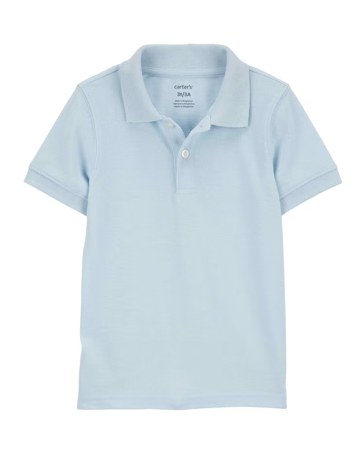 Camisa polo infantil com botões lisa azul |