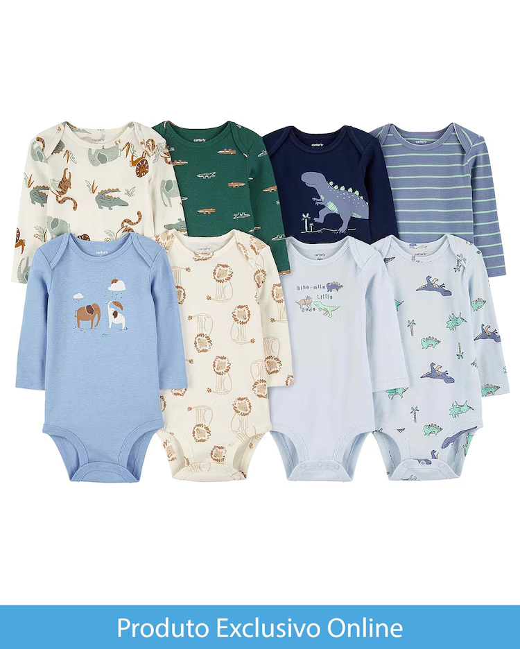 Enxoval bebê 8 peças manga longa listrado elefantes multicor | Carter's