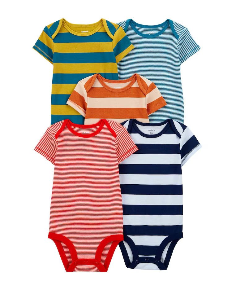 Kit body bebê 5 peças manga curta listrado multicor |