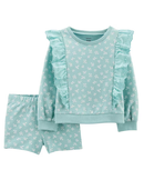 Conjunto Infantil 2 Peças Floral Verde Água Tam 2 a 5