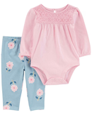 Conjunto longo bebê 2 peças babados floral multicor | Carter's