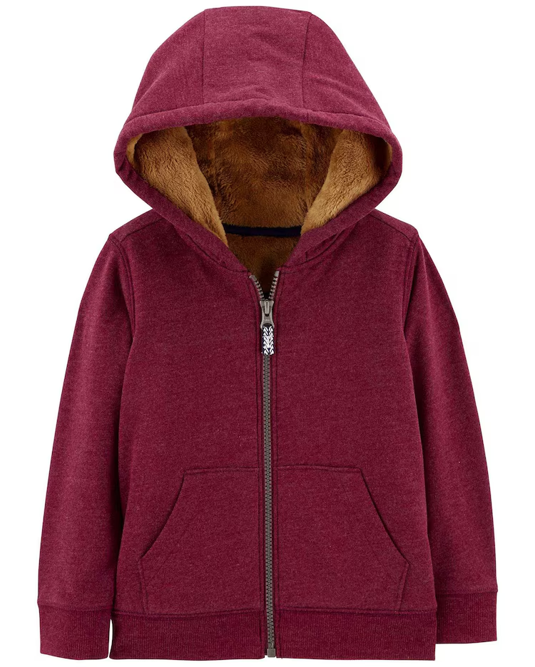 Blusão de moletom infantil com capuz e zíper vinho |