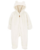 Macacão bebê em fleece com capuz branco |