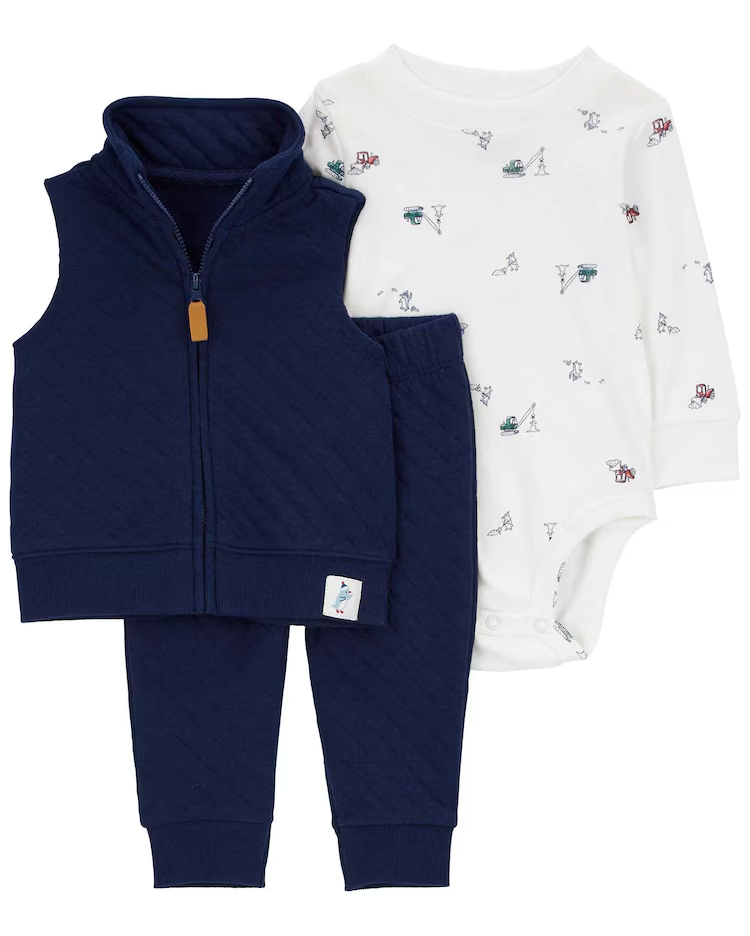 Conjunto longo bebê 3 peças guindastes multicor |