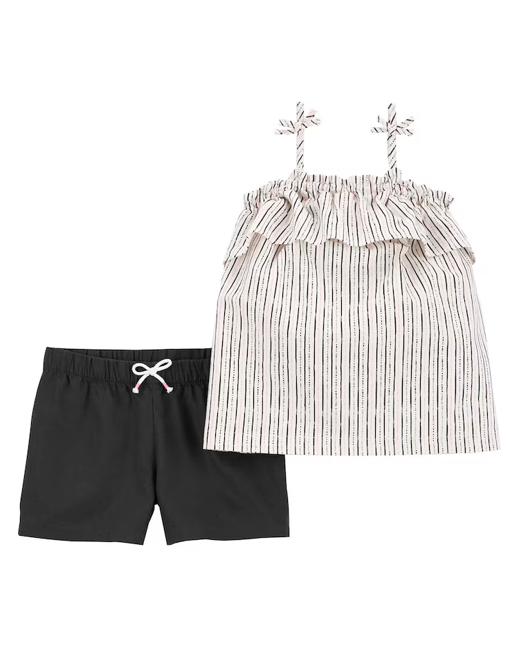 Conjunto curto infantil 2 peças com listras multicor |