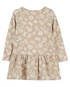 Vestido infantil evasê floral manga longa bege |