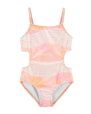 Maiô infantil recorte nas laterais tie dye rosa |