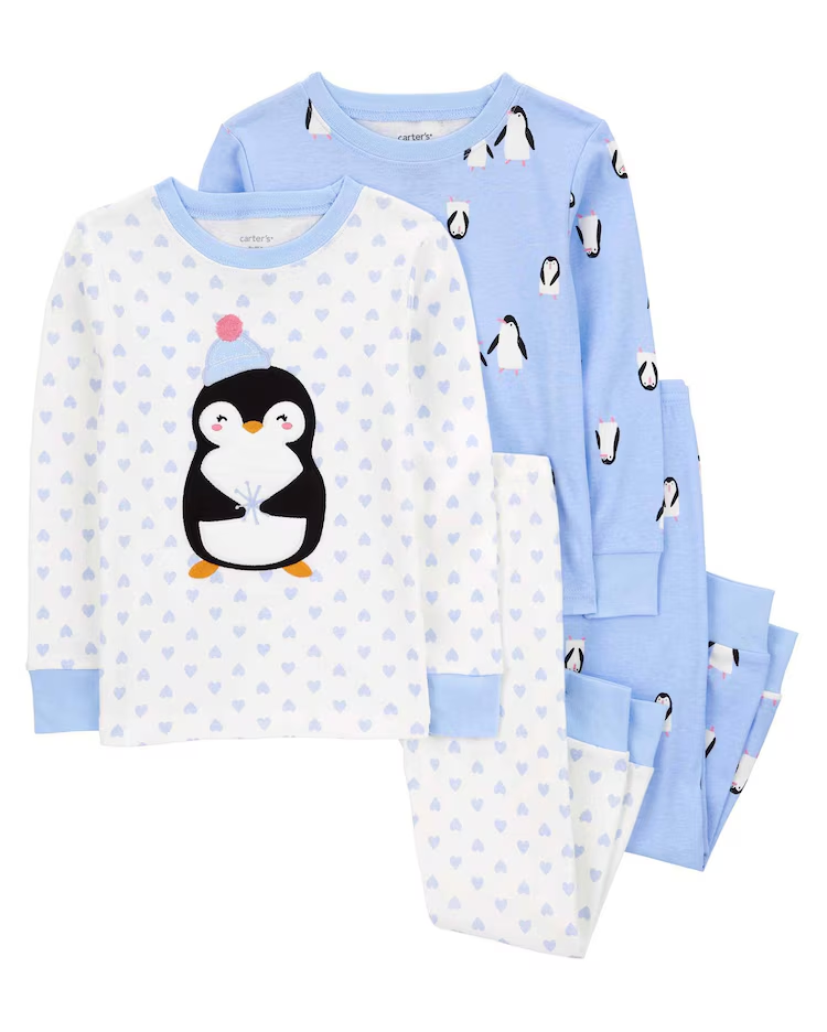 Pijama longo bebê 4 peças pinguim e corações multicor | Carter's